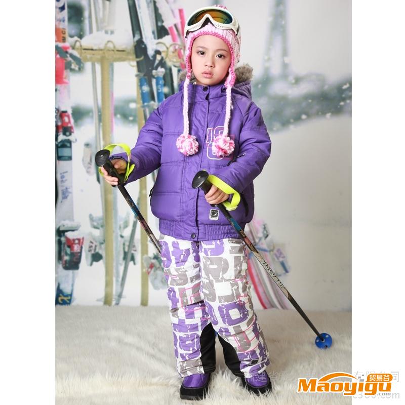 供应phibee儿童滑雪服冲锋衣裤套紫衣白印花裤phibee儿童滑雪服冲锋衣裤套